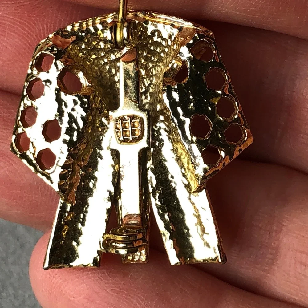 Vintage Elephant Brooch Mid Century Modern Gold Tone Rhinestone Red Eyes Mod Pin
